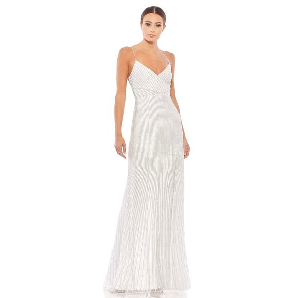 Mac Duggal Sequin Spaghetti Strap Gown Dress Pearl white size 14 C5 - Picture 1 of 8